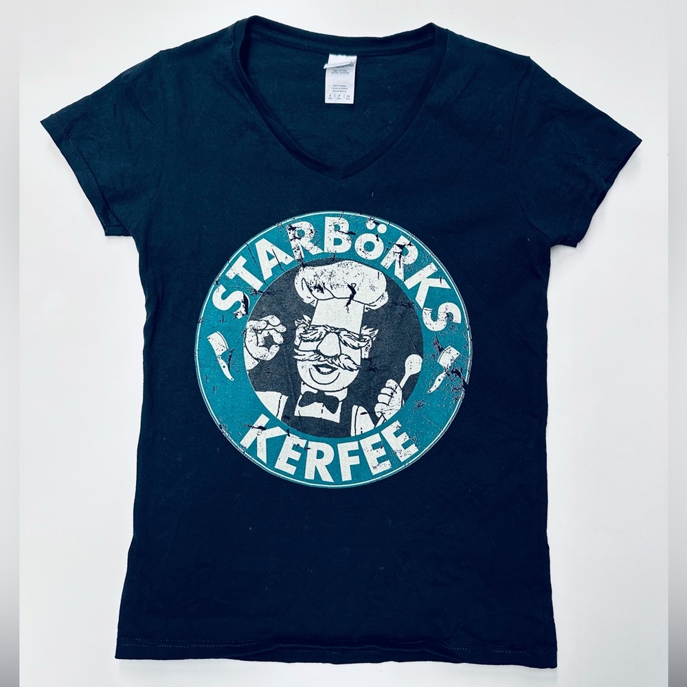 Starborks Kerfee T-shirt for Starbucks x Muppets fans EUC Sz Ladies Small